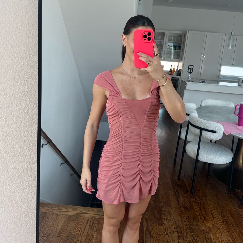 Majorelle ruched off the shoulder mini dress